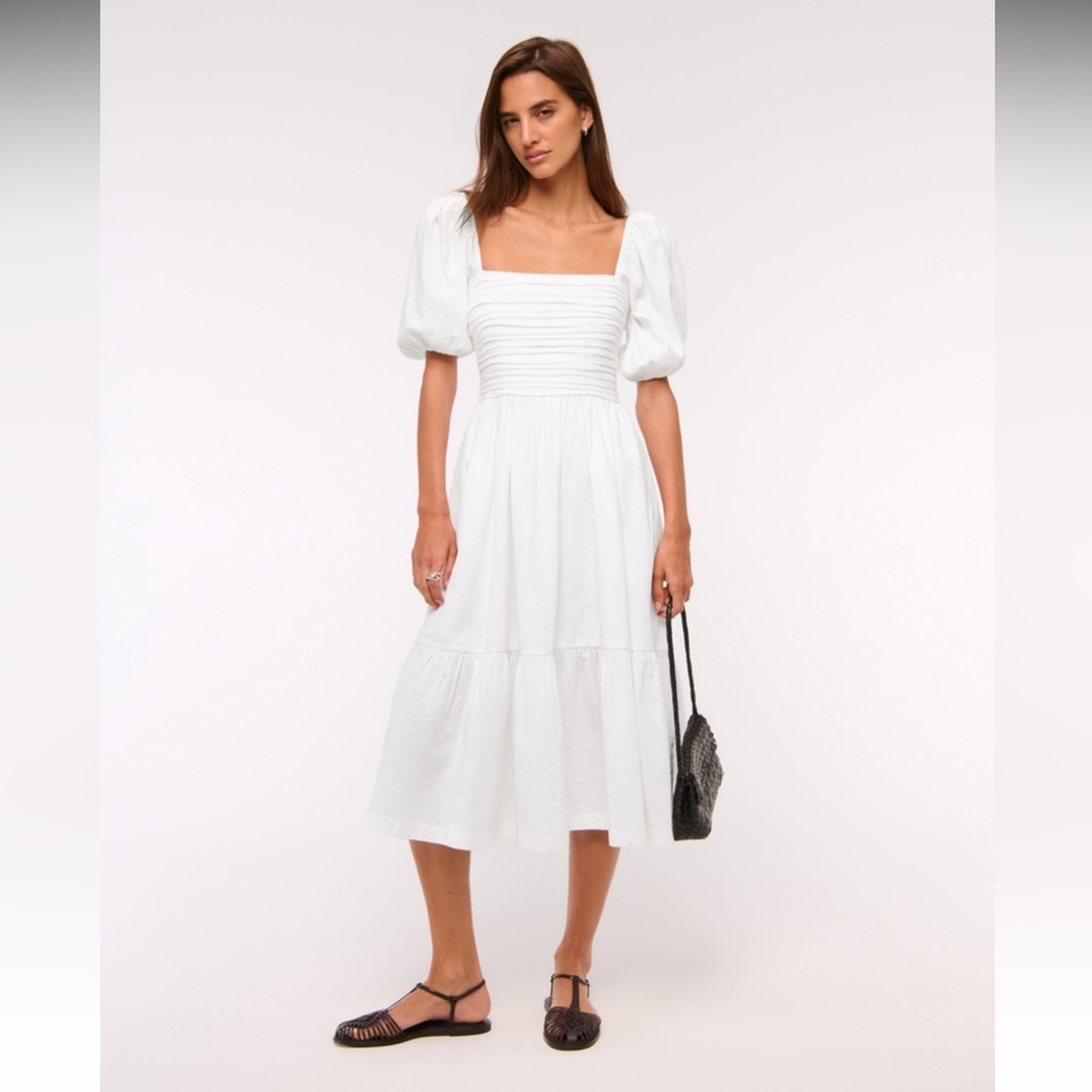 Abercrombie White Puff Sleeve Midi Dress
